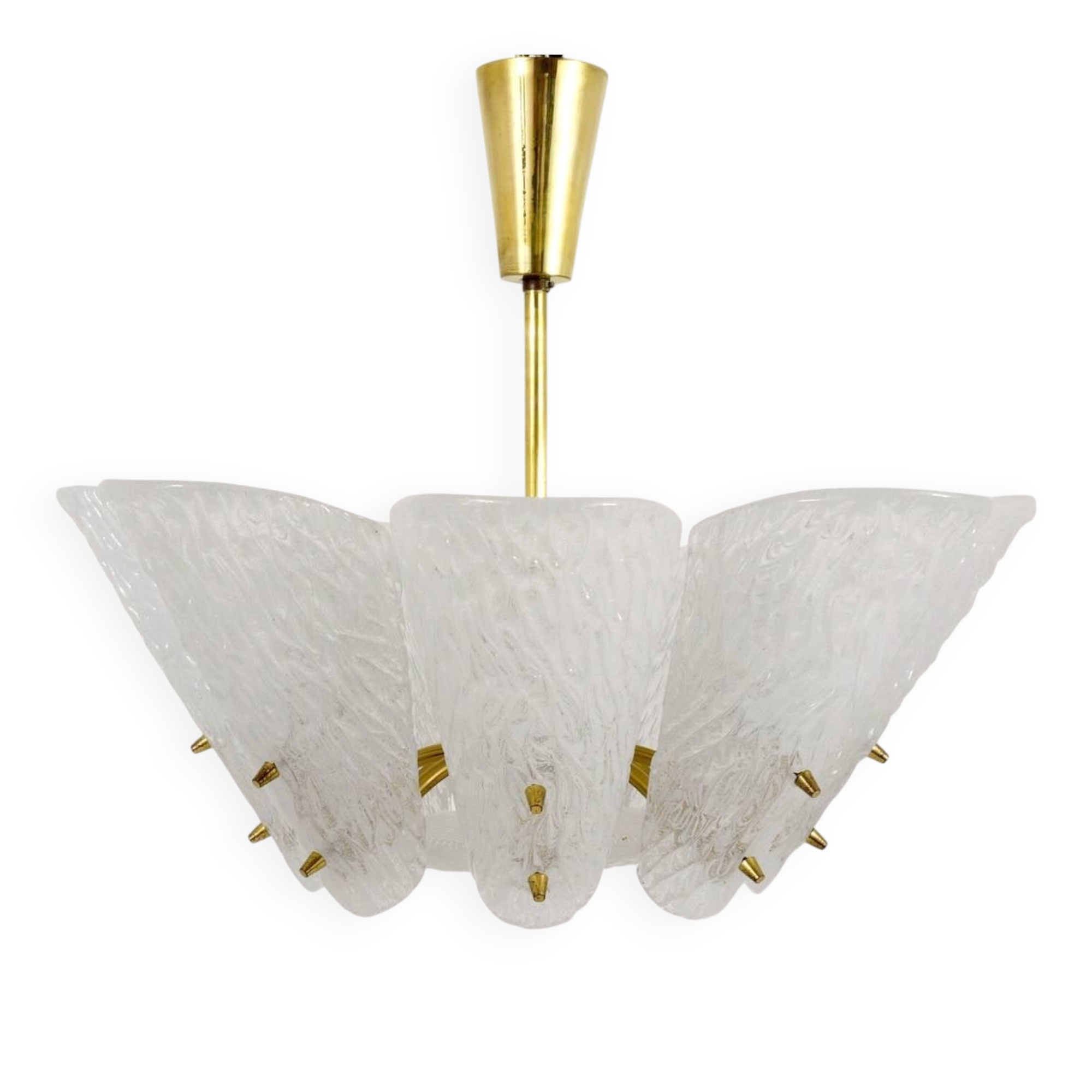 J. T. Kalmar Suspension en Laiton du Milieu du Siècle, Verre Texturé Blanc, Années 1950