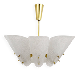 J. T. Kalmar Suspension en Laiton du Milieu du Siècle, Verre Texturé Blanc, Années 1950