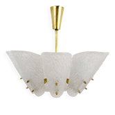 J. T. Kalmar Mid-Century Brass Suspension, Textured White Glass, 1950s