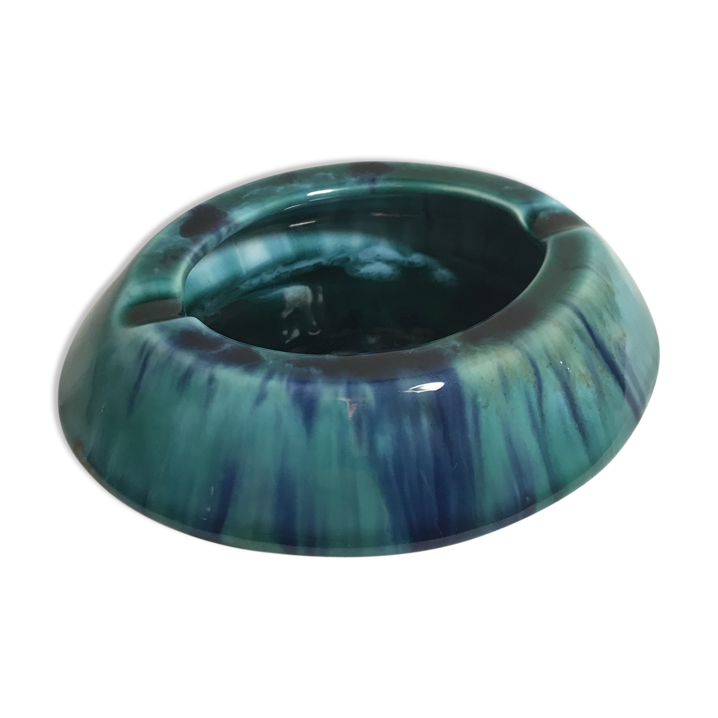 Old ceramics ceramic ashtray morvan blue green vintage enamel