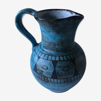 Pichet vintage Alain Maunier ceramique bleue 1950