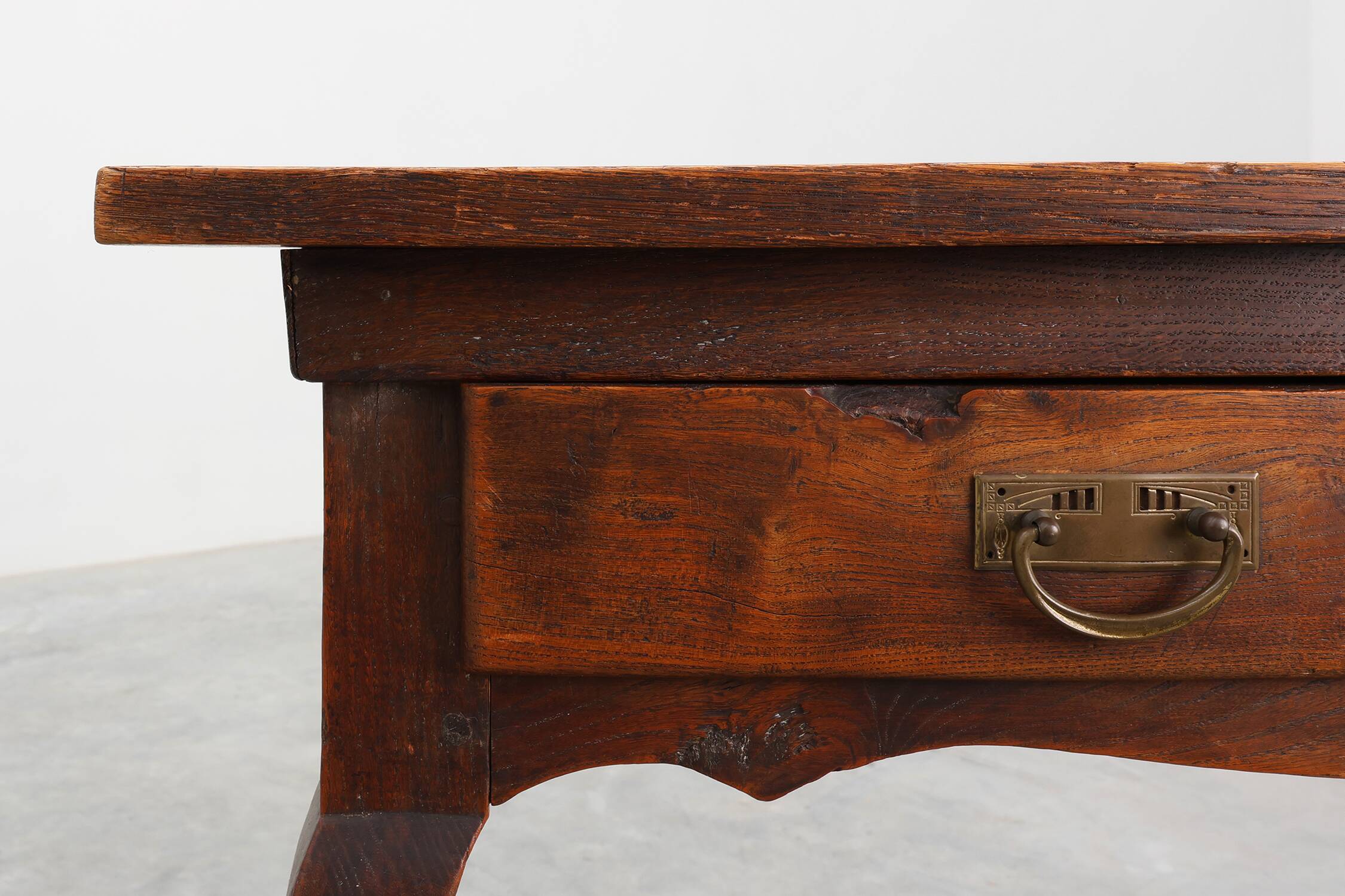French Provincial Oak Table with Two Drawers, France, 19th Century
