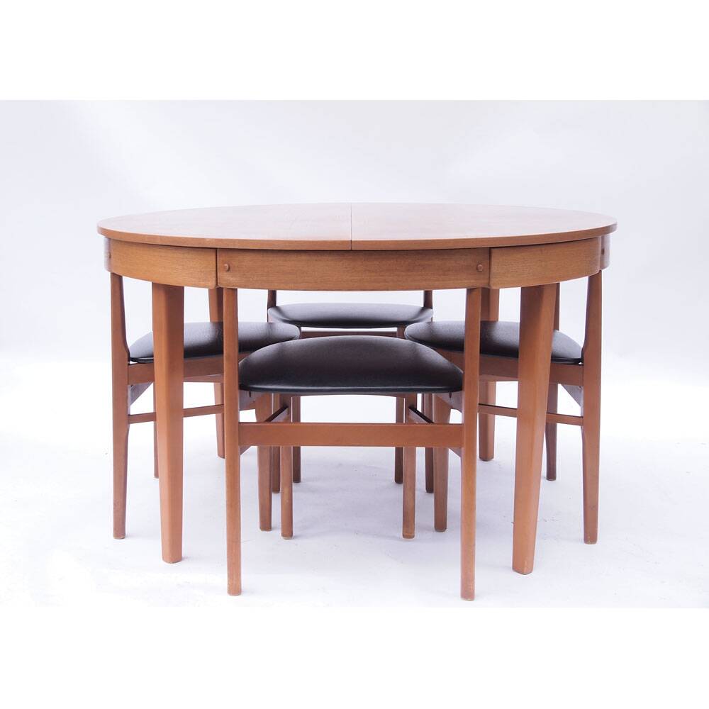Table ronde à repas et ses 4 chaises vintage scandinave