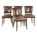 Set of 4 vintage cowhide and wooden dining chairs