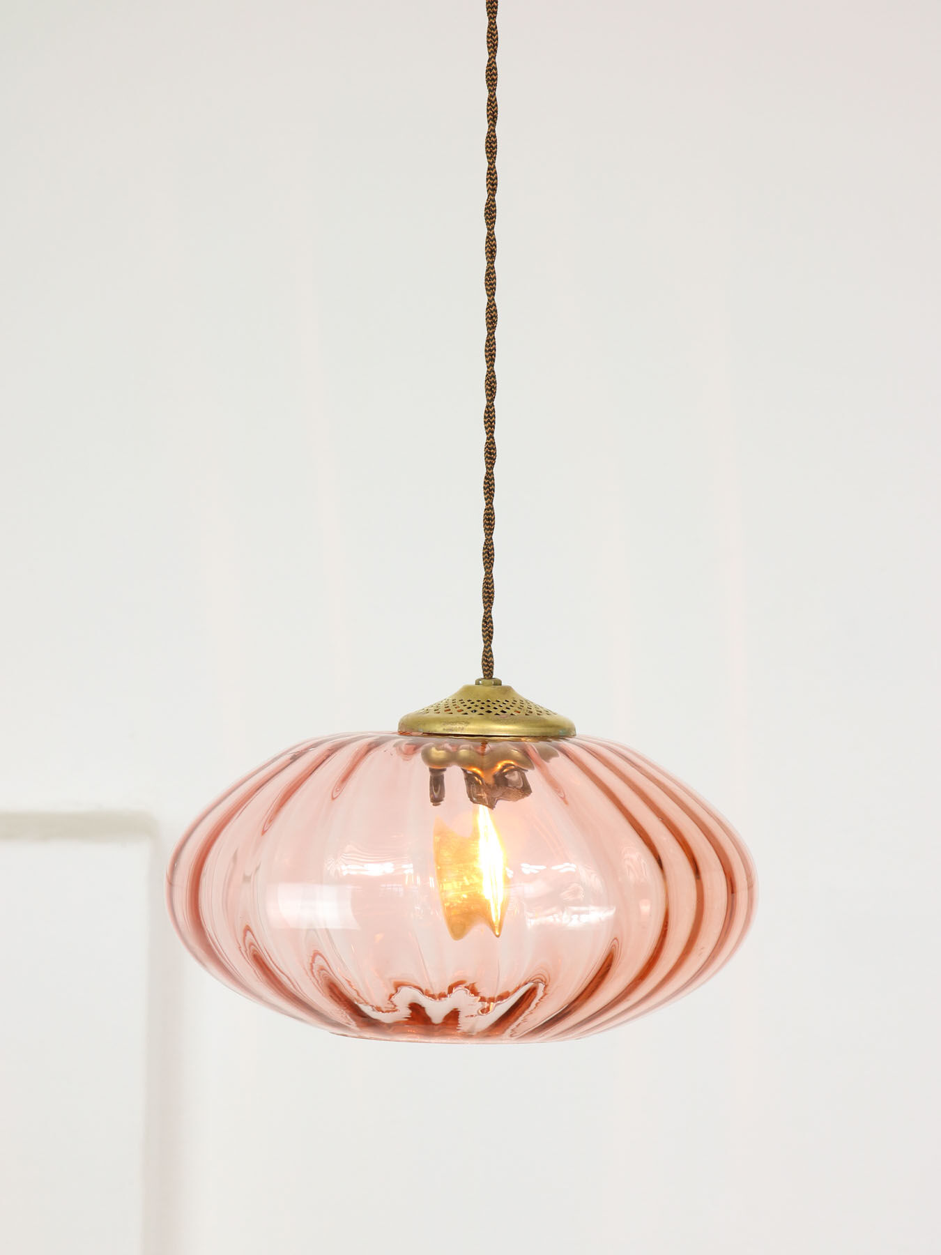 Mid Century Brass and Glass Crooked Pendant Lamp