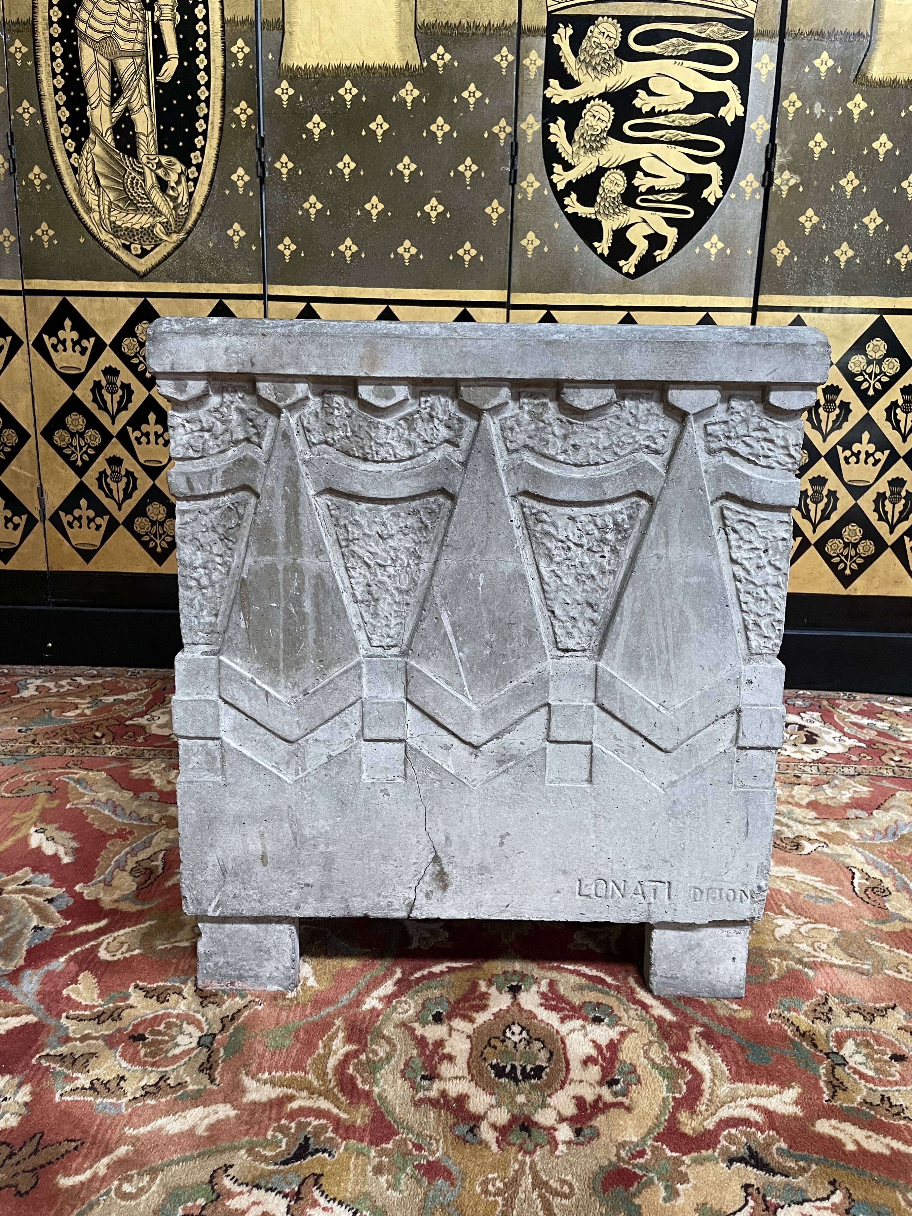 Art Deco period cement cache-pot signed "Louis Lonati Dijon"
