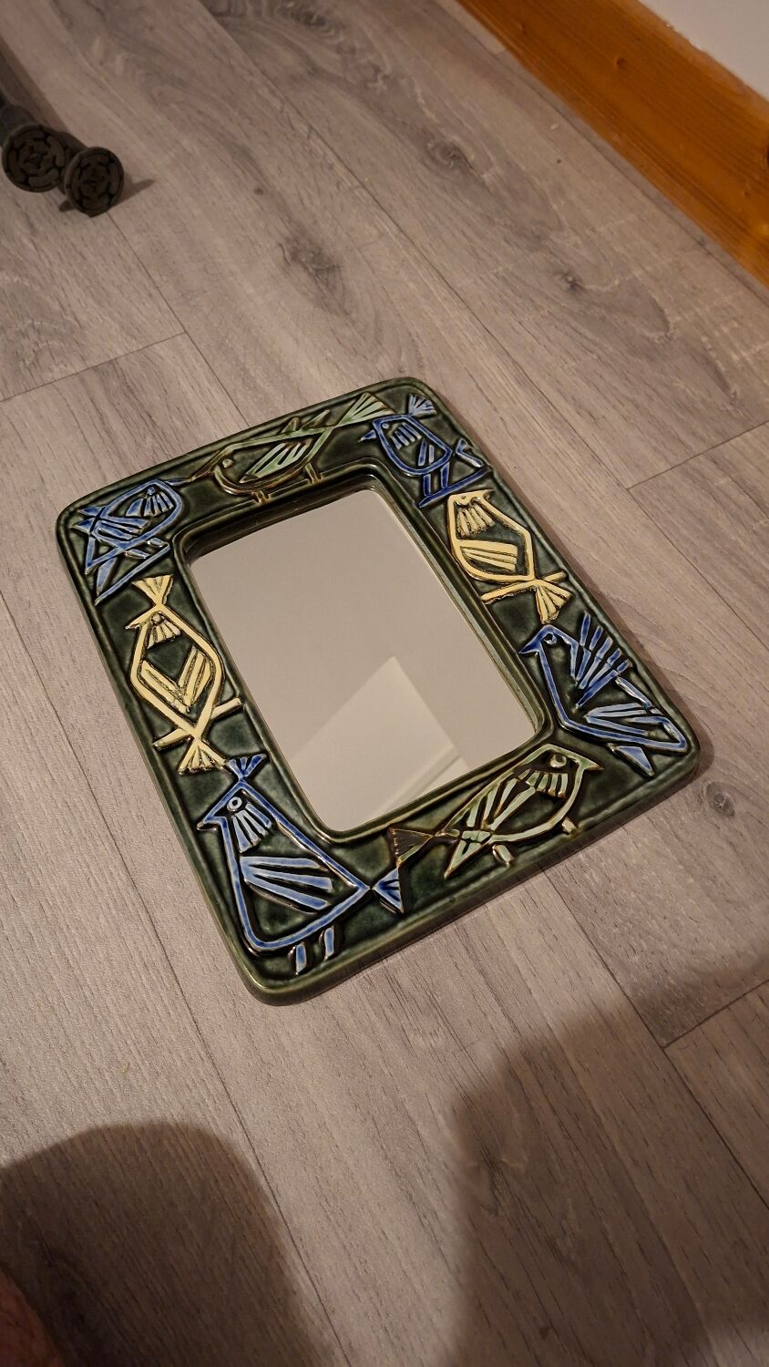 Ceramic Bird Mirror Lisa Larson Harlequin Series / Gustavsberg