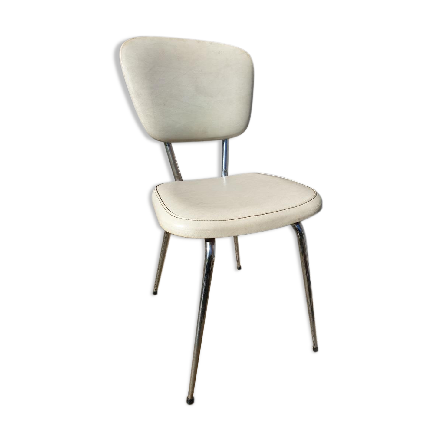 Chaise de bureau tubulaire acier chromé et simili blanc