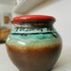 Vase vintage en céramique KIL de Yougoslavie : bordure marron, turquoise et rouge, années 1970