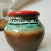 Vintage KIL Yugoslavia Pottery Vase: Brown, Turquoise & Red Rim, 1970s