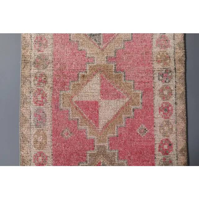 Vintage Turkish Hand-Knotted Wool Cotton Pink Runner Rug 92x364