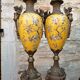 Paire de grands vases couverts - 60cm - faïence jaune
