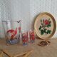 Pitcher and 6 vintage peacock liqueur glasses