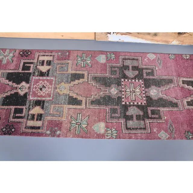 Vintage Pink Turkish Hand-Knotted Runner 75x342