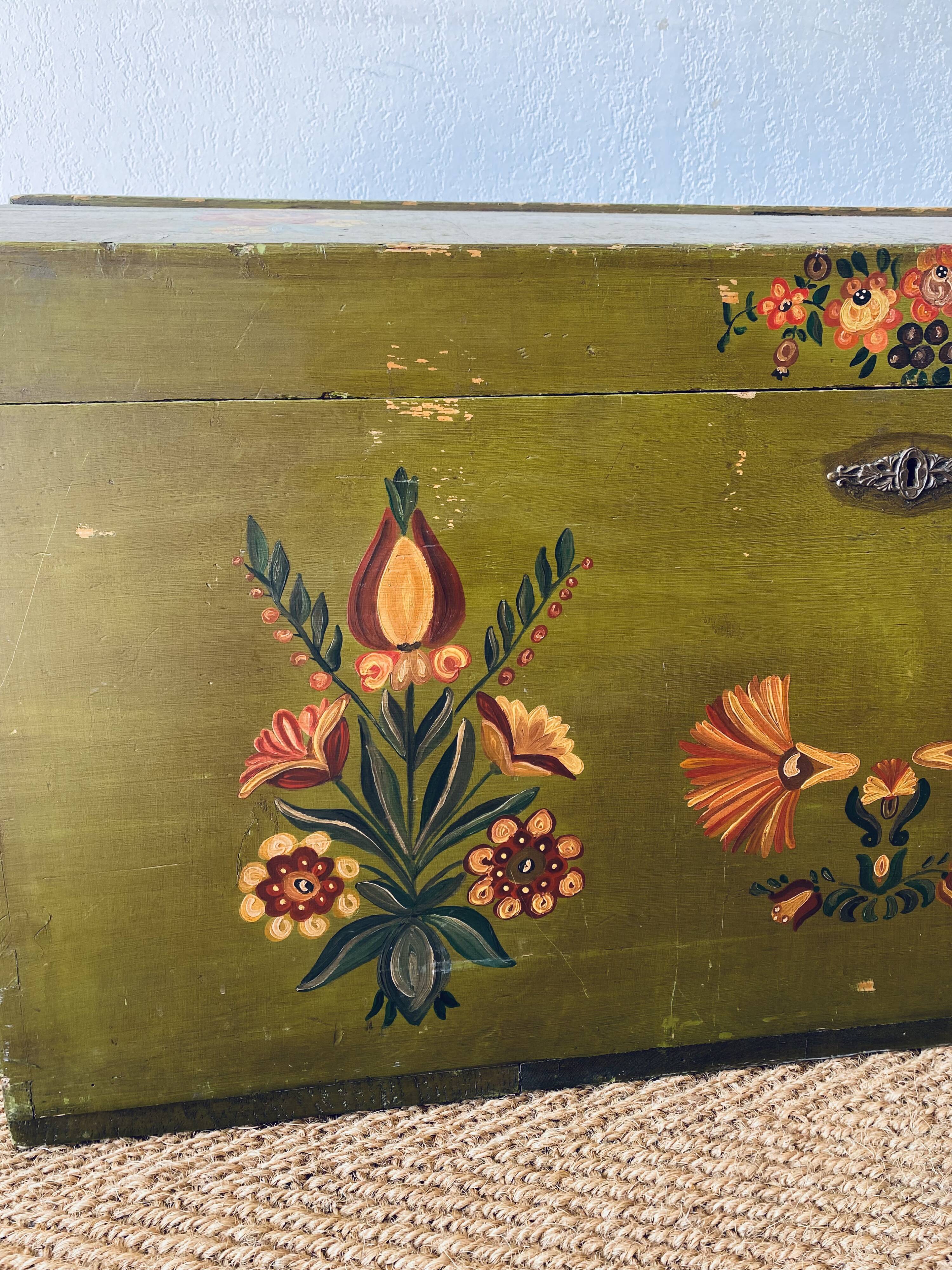 Large antique trunk hand-painted décor