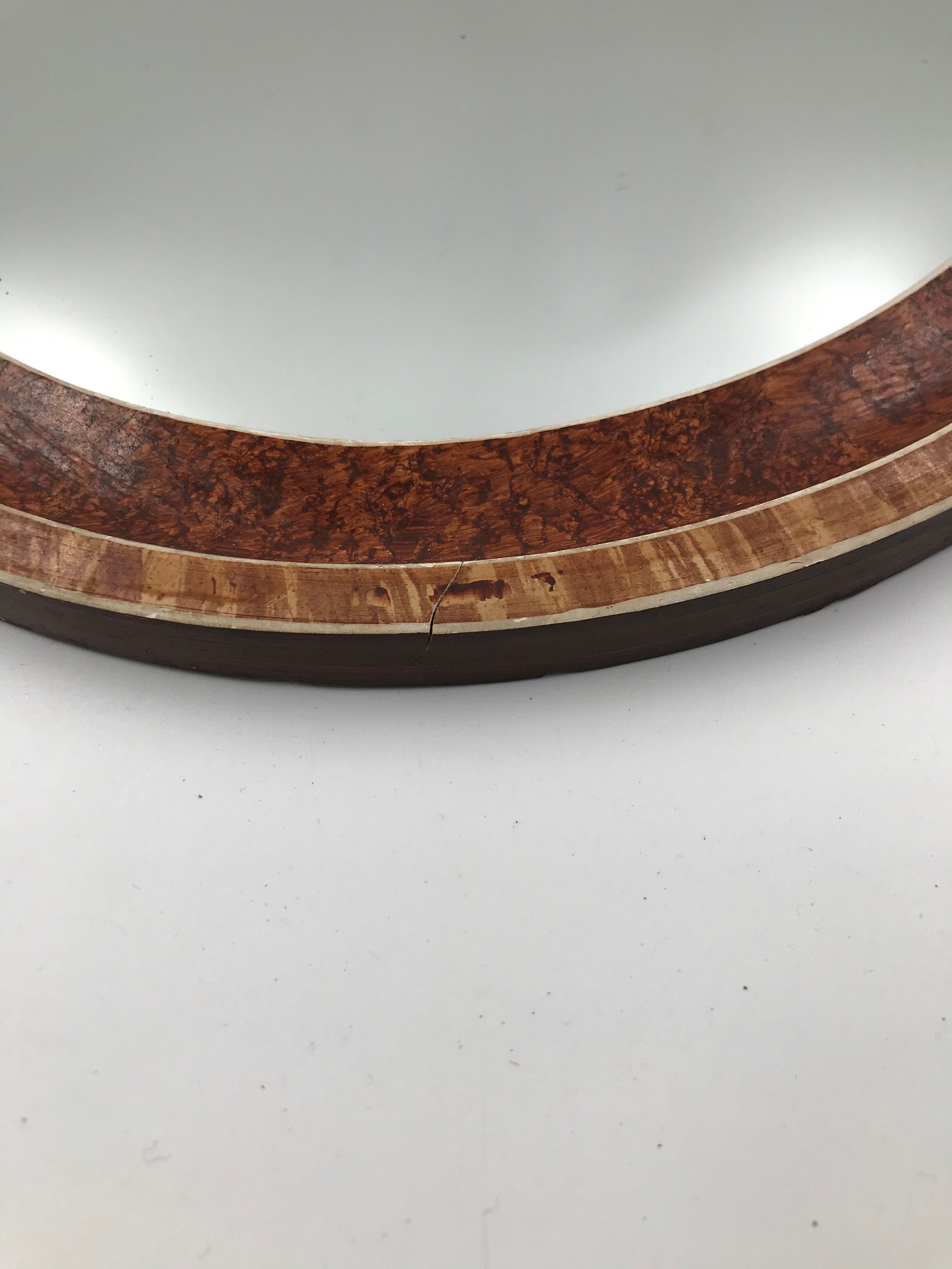 Miroir ovale en bois et décor placage 35x45cm