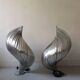 Sculptural table lamp in brushed metal by Henri Mathieu, design 1970.