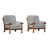 Henning Kjærnulf, lounge chairs in oak and lambswool, mid-century Danish, 1960s.