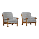 Henning Kjærnulf, lounge chairs in oak and lambswool, mid-century Danish, 1960s.