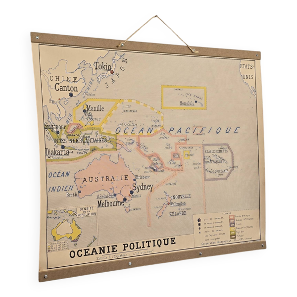 Ancienne carte de géographie carte d'école Océanie politique et physique co