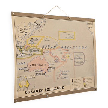 Ancienne carte de géographie carte d'école Océanie politique et physique co