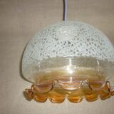 Chandelier in scratched glass and moiré rim