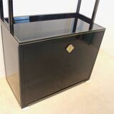 Pierre Vandel Paris Black Lacquered French Cabinet with Shelving Display