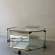 Hexagonal coffee table on wheels in glass and brass by Galloti & Radice, Italy 1970