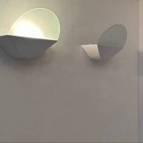 Pair of vintage wall lights, white metal and sandblasted glass, Italy 1970