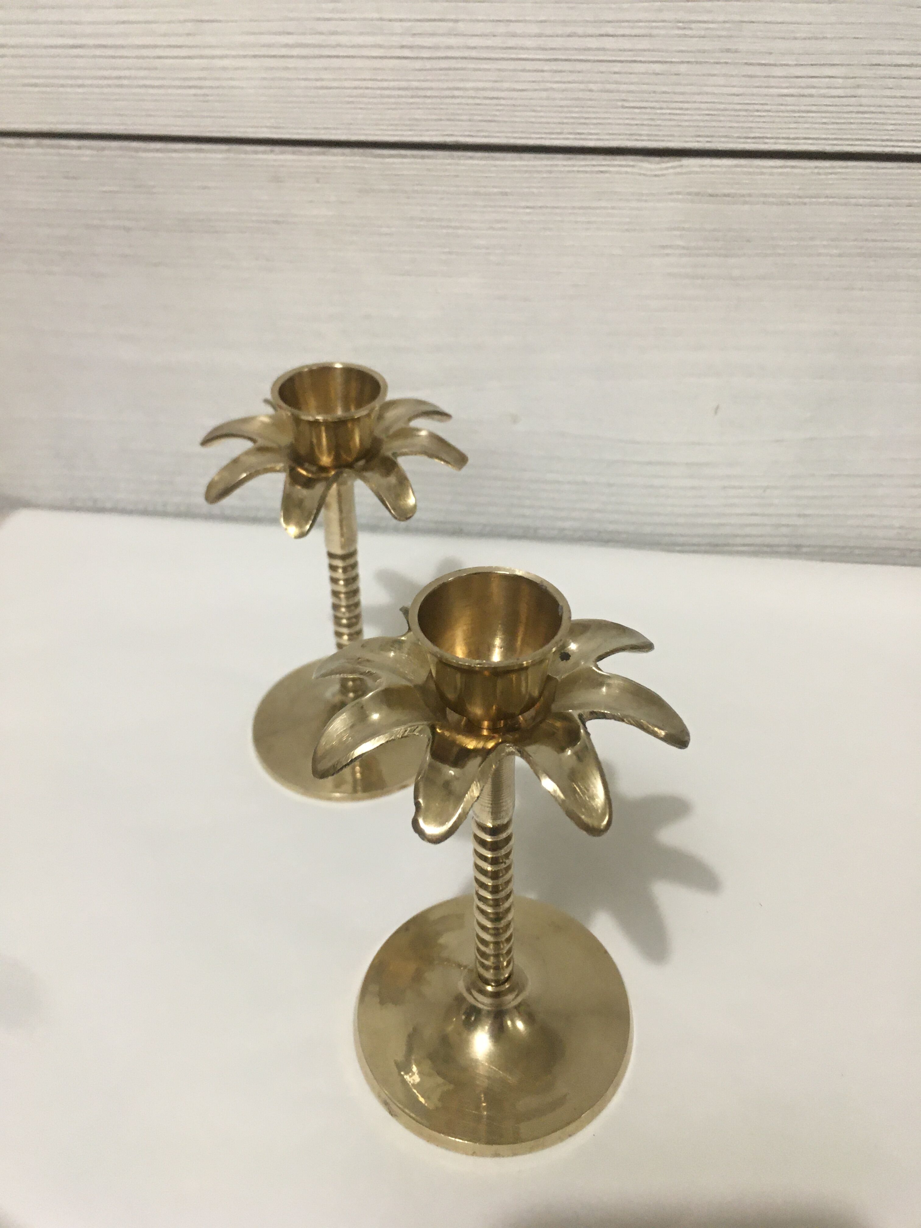 Pair of brass candle holders