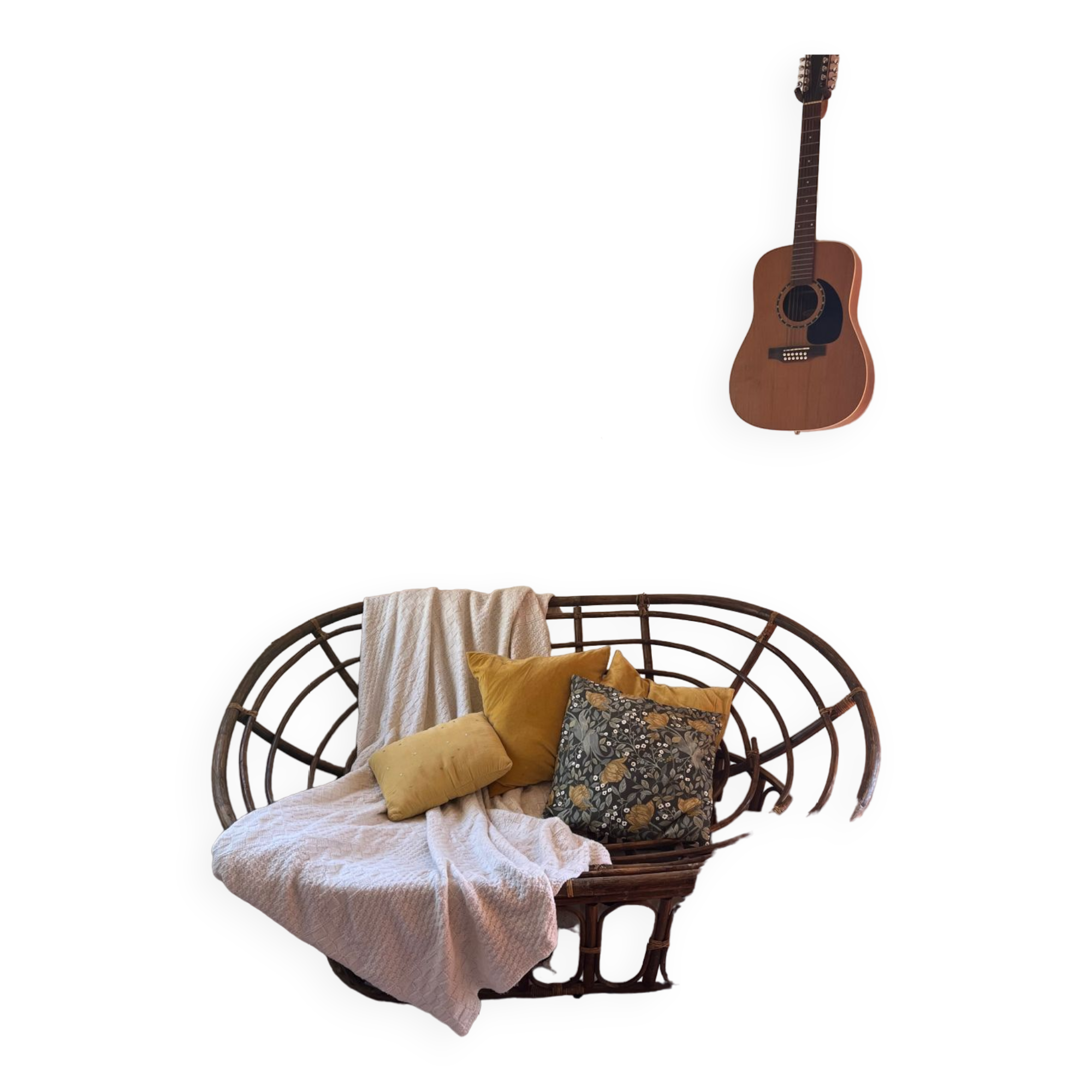 Papasan rattan / wood sofa 2-3 places