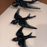 3 blue swallows, earthenware wall decoration