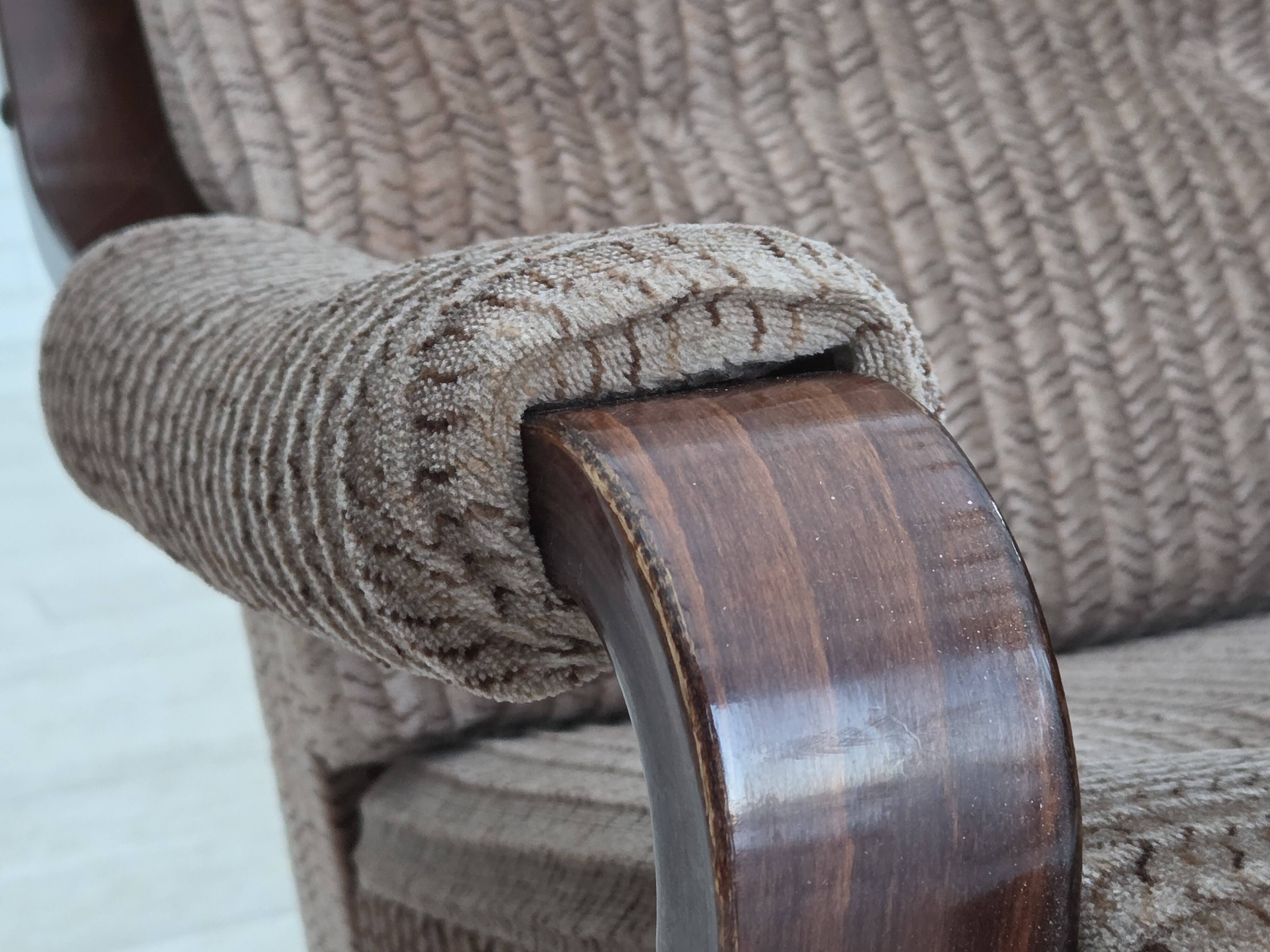 1970s, Danish armchair, light brown furniture corduroy, dark beech wood.
