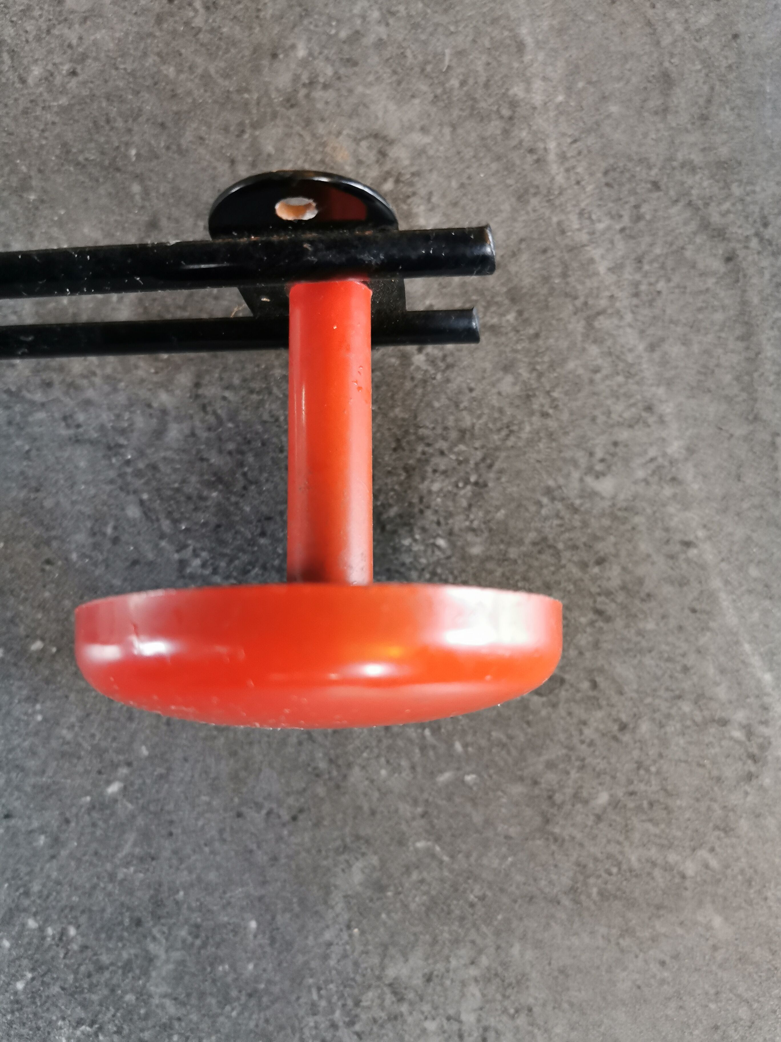 Vintage metal coat rack 3 red and black pathers