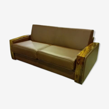 Art Deco leather convertible sofa