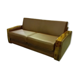 Art Deco leather convertible sofa