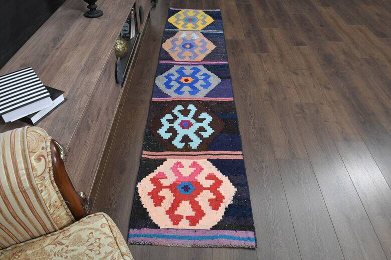 Tapis couloir kilim Oushak à tissage plat 58x268 cm