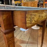 Louis XVI Directoire desk table richly inlaid, brass belt and 2 drawers, 19th century