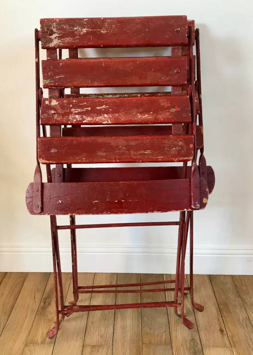 set of 4 folding iron and wood garden chairs early twentieth century