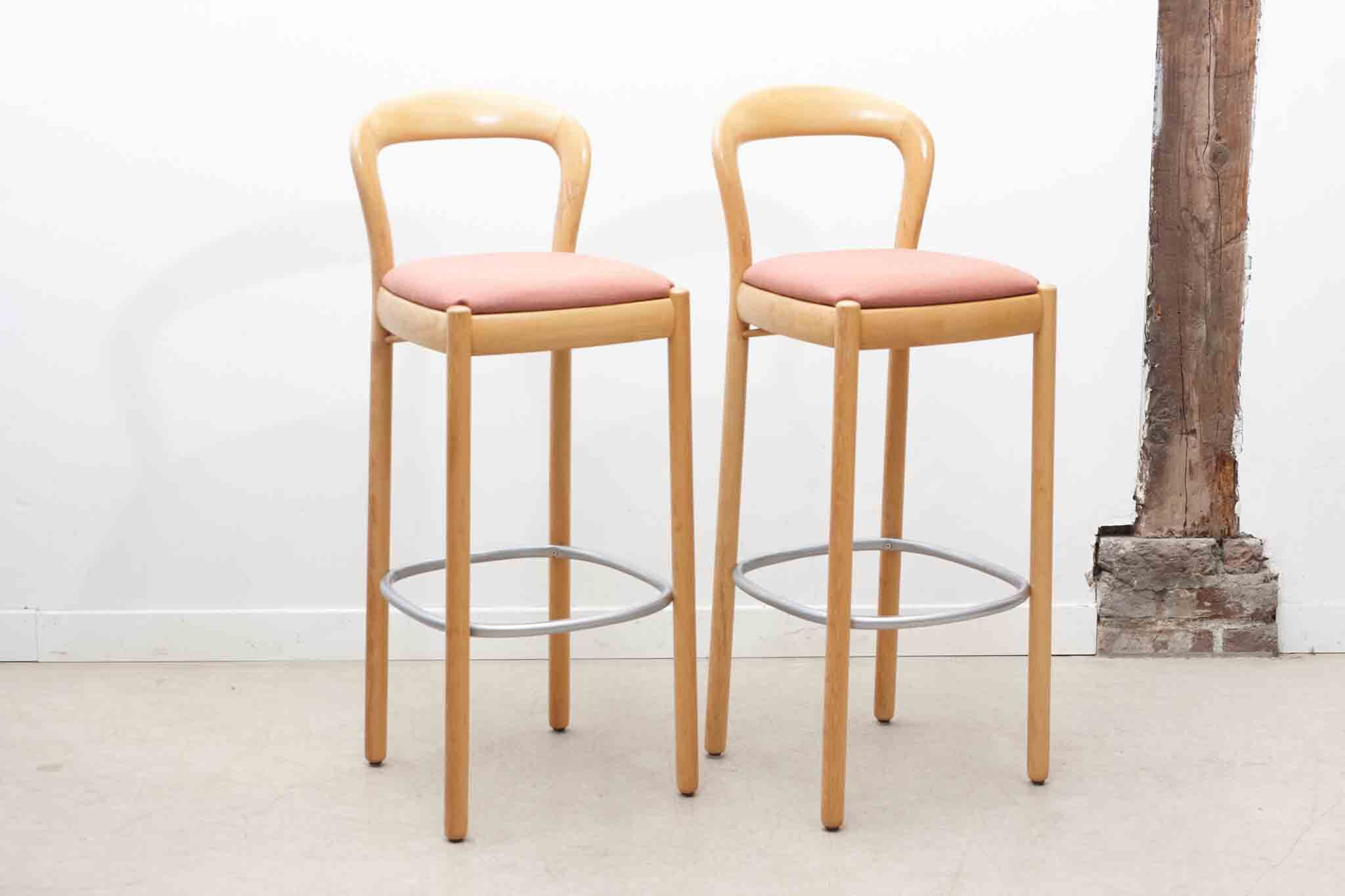 Bruno Rey style high chair in pale red and beech