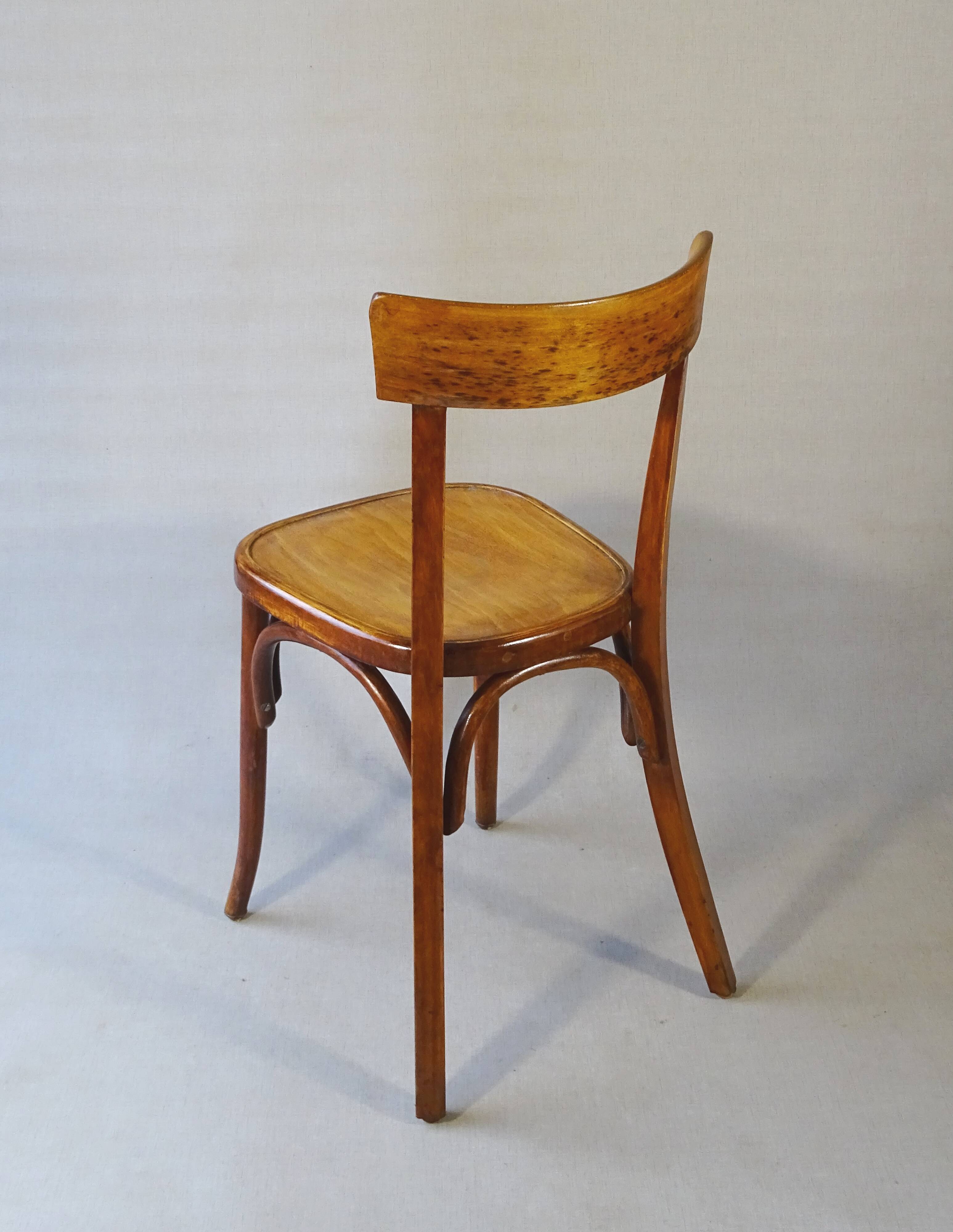 2 FISCHEL chairs, Art Deco 1938 bistro, wooden seat
