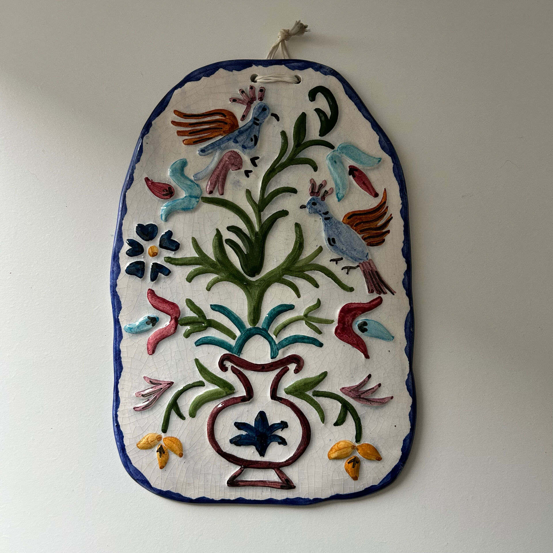 Plaque en céramique décor oiseaux