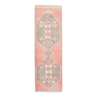 Tapis de couloir turc vintage rouge pastel doux 2x8, 78x246 cm