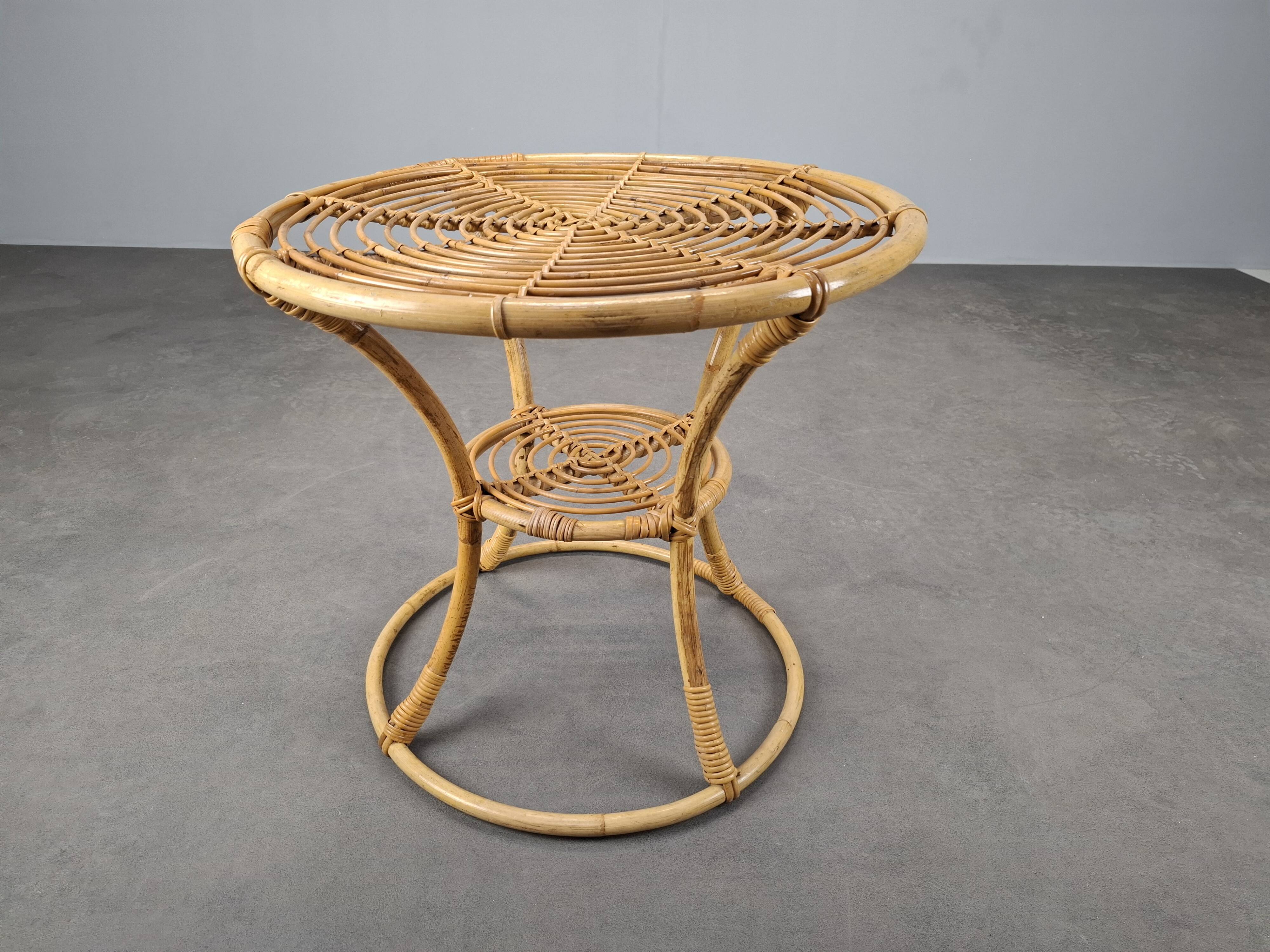 Czechoslovak Midcentury Rattan and Bamboo Side Table, 1960s