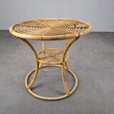 Czechoslovak Midcentury Rattan and Bamboo Side Table, 1960s