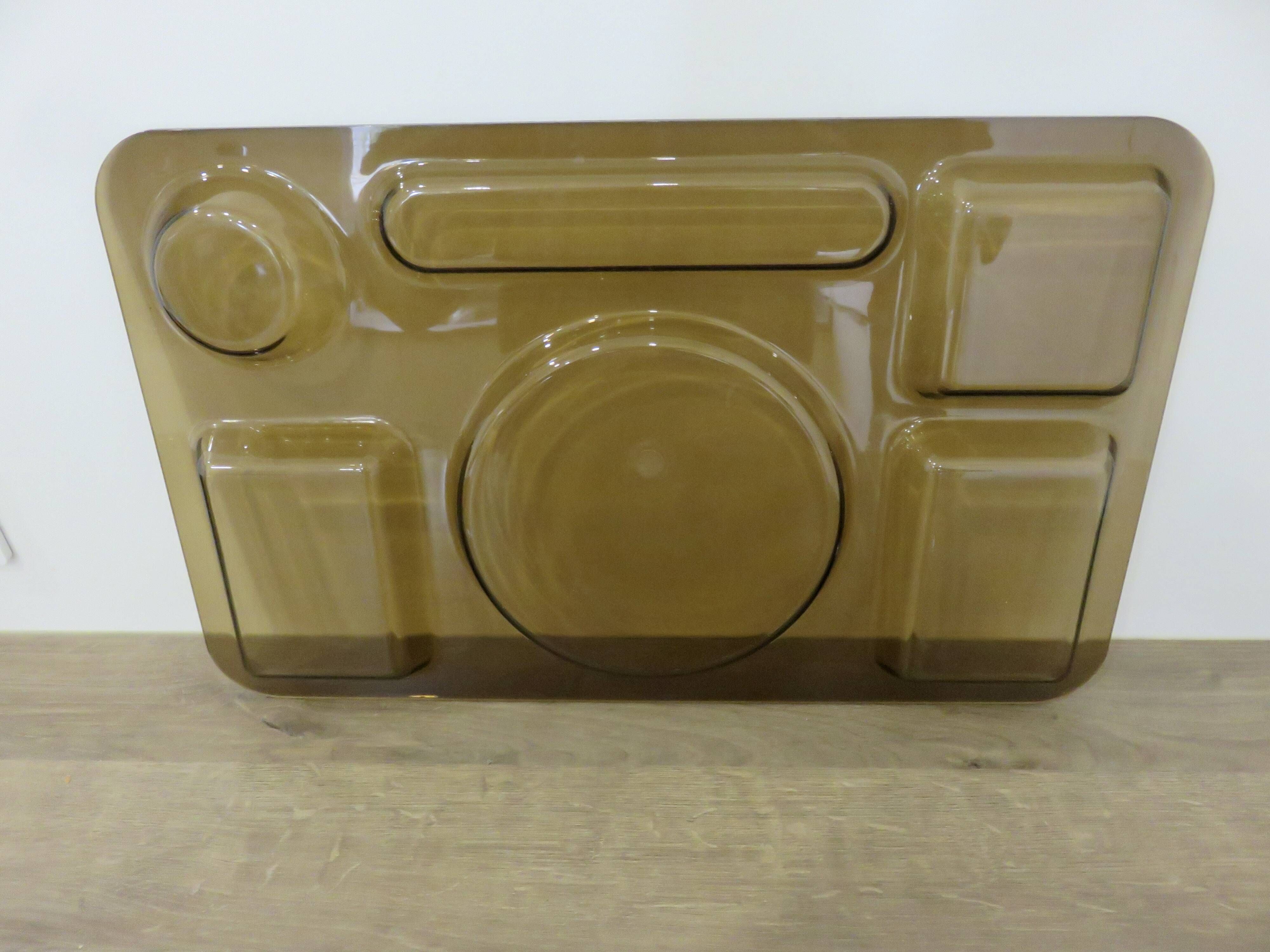 Set of 3 Guzzini trays in transparent ABS and orange ABS, 1970, vintage.