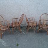 Suite of 4 chairs in bamboo wood curved