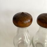 Set of glass and wood spice jars