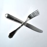 Ercuis set of 2 Trianon metal-plated dessert cutlery with crossed ribbon for cheese starter.