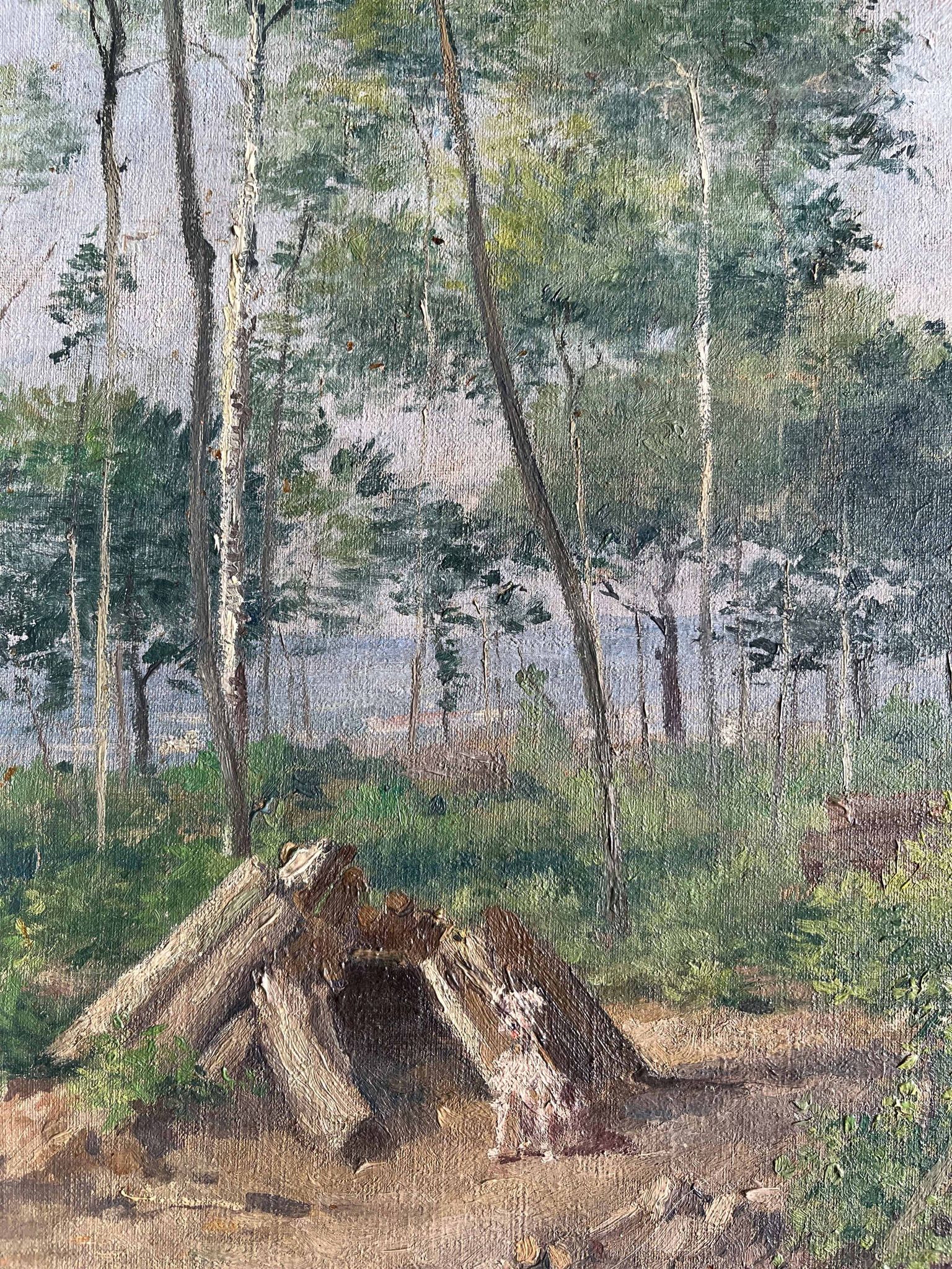 Tableau hst "forest with cabin" lumberjack forestry early 20th century